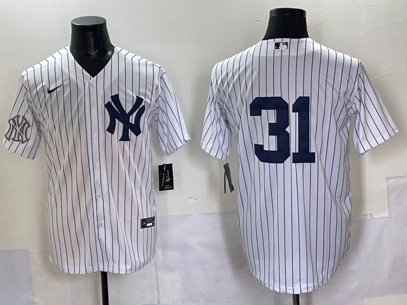 Men 2025 New York Yankees #31 No Name White Stripe Game Nike MLB Jersey style 06->new york yankees->MLB Jersey